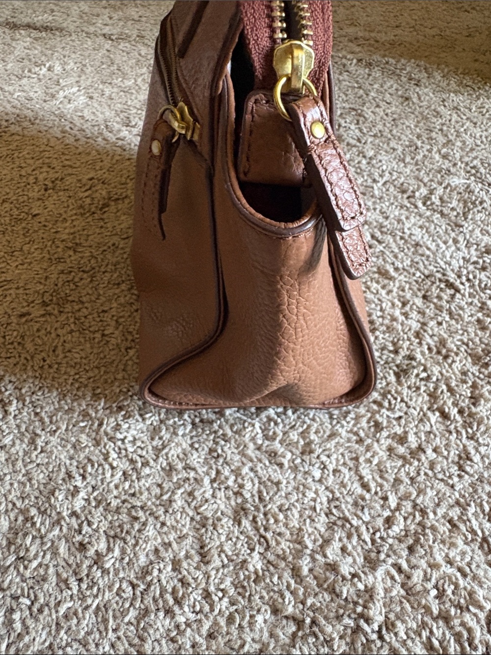 Fossil Tessa satchel Chestnut Brown Pebbled Leather Shoulder Bag - Picture 3 of 16